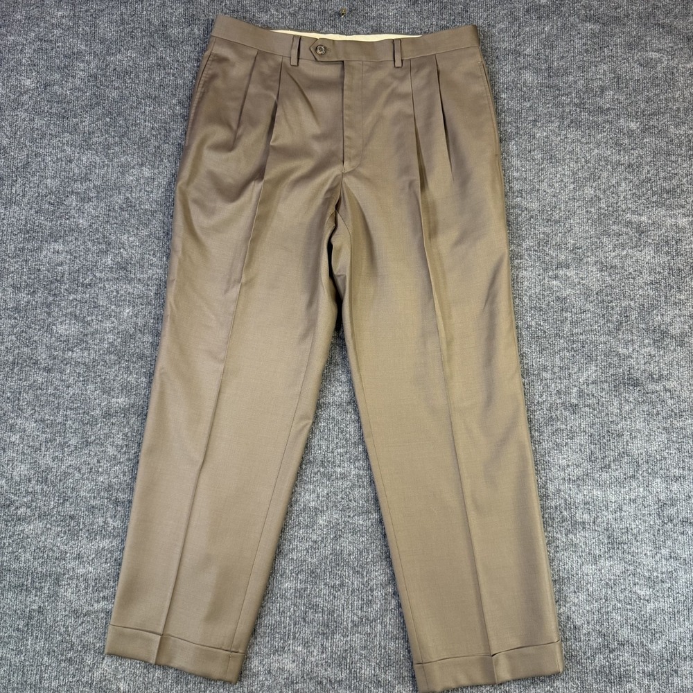 Lauren Ralph Lauren Pants Mens 34x30 Tan Brown 120s Wool Cashmere Pleated Cuff
